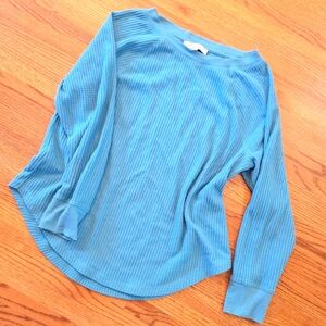 Ann Taylor Waffleknit long sleeve aquamarine teal blue green long sleeve T-shirt